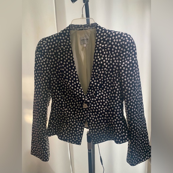Armani Collezioni Jackets & Blazers - Armani Collezioni Black Blazer with White Geometric Print